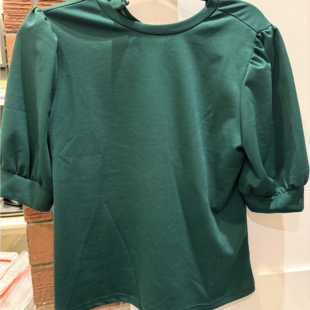 SHEIN Dark Green Puff Sleeve Blouse
